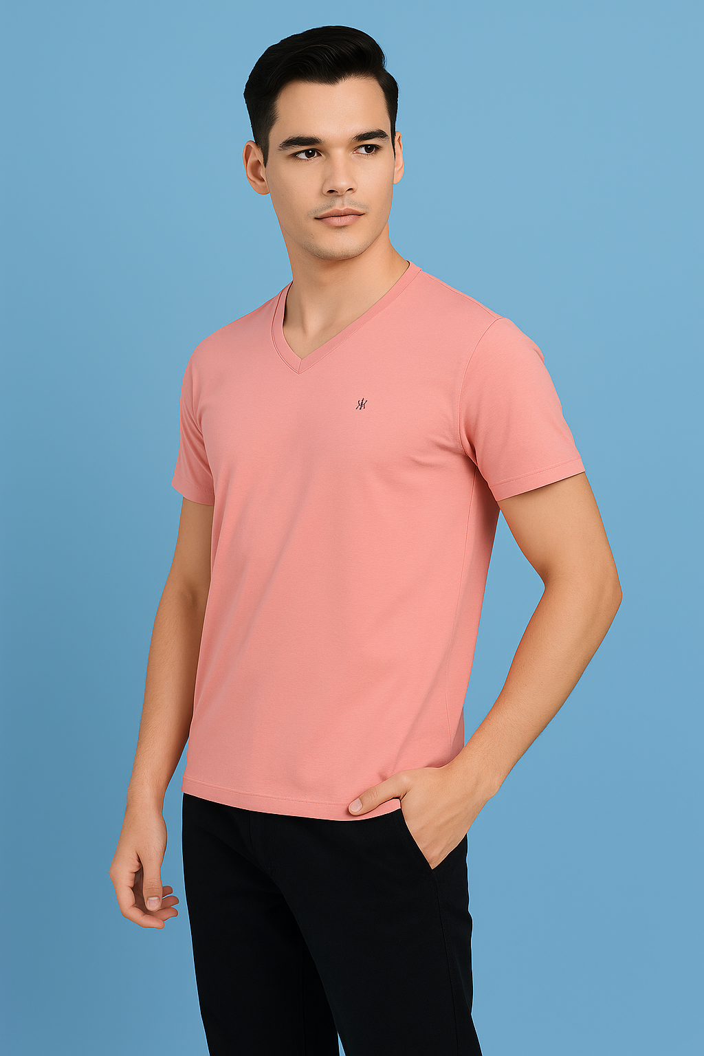 Peach V-Neck T-Shirt-Men T-Shirts-Crimsoune Club