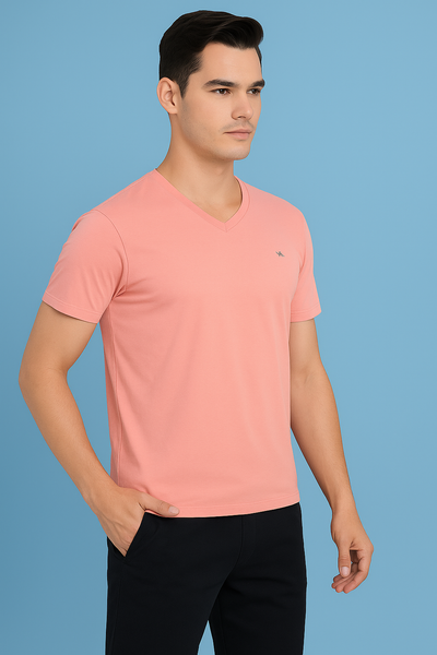 Peach V-Neck T-Shirt-Men T-Shirts-Crimsoune Club