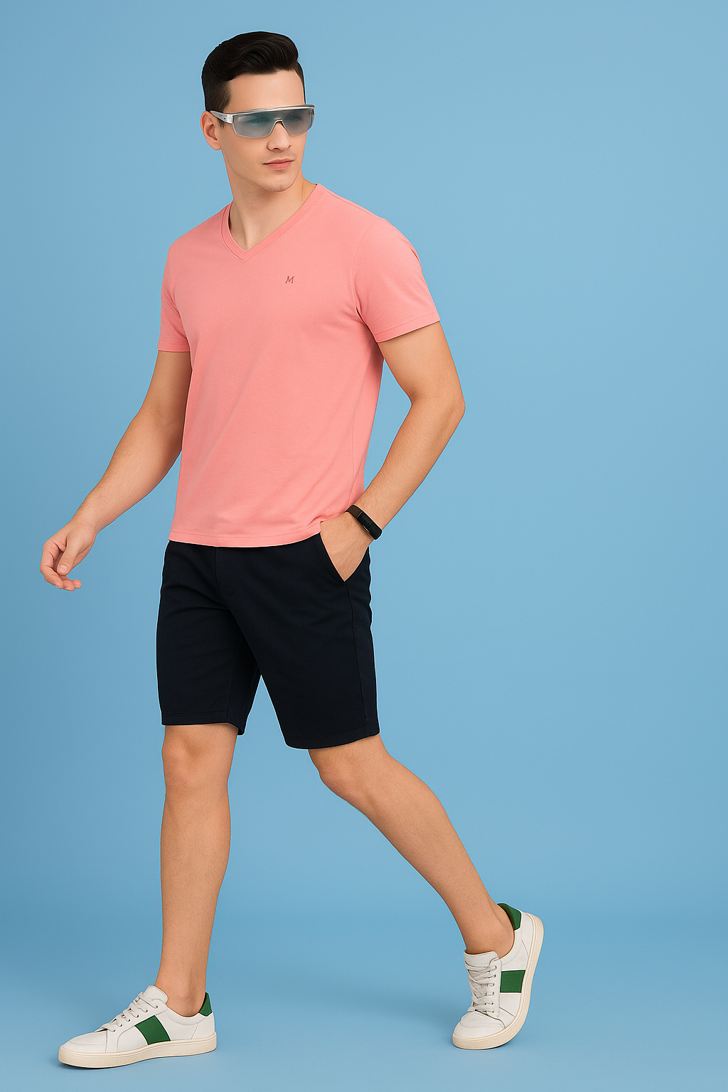 Peach V-Neck T-Shirt-Men T-Shirts-Crimsoune Club
