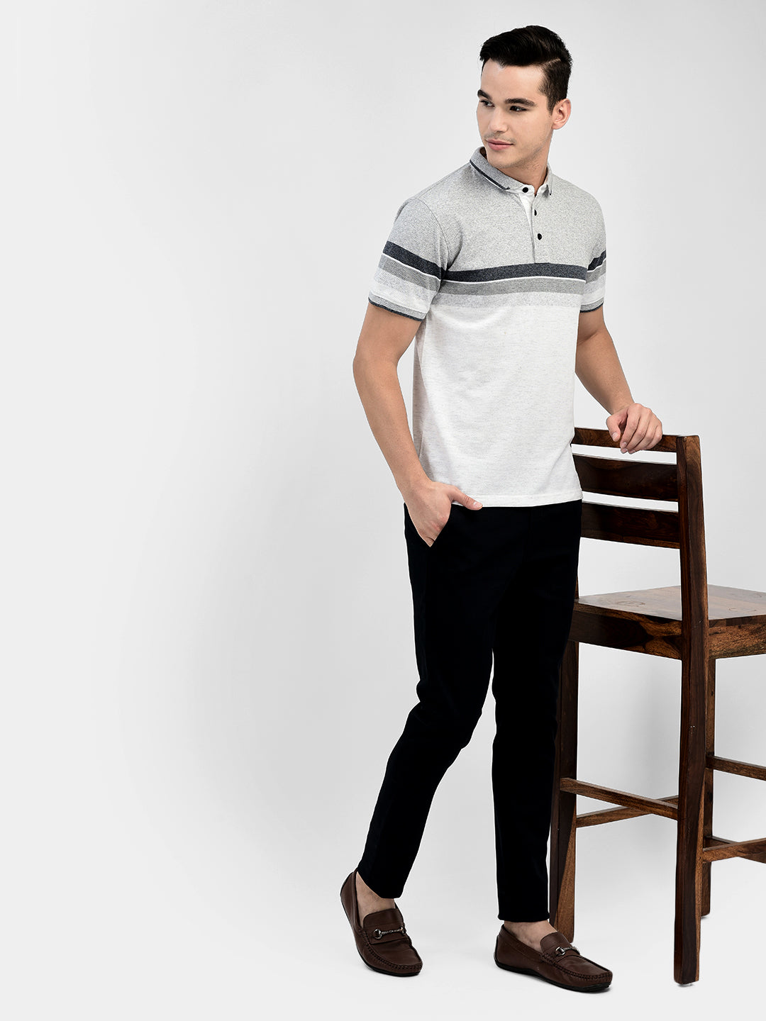 Striped Grey T-Shirt-Men T-Shirts-Crimsoune Club