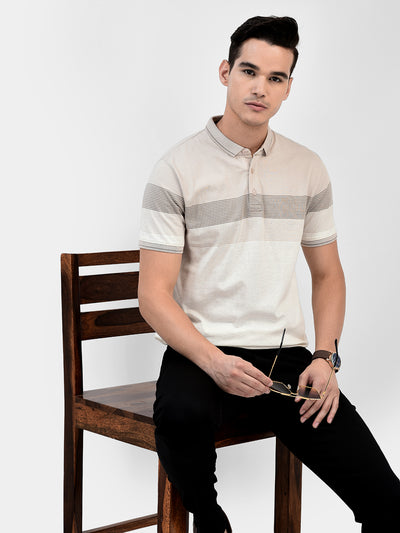 Striped Beige T-Shirt-Men T-Shirts-Crimsoune Club