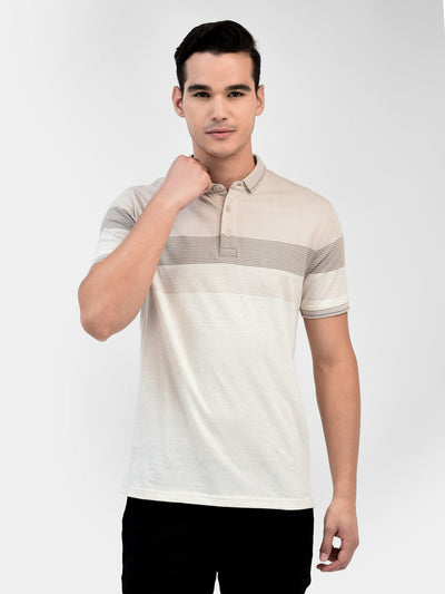 Striped Beige T-Shirt-Men T-Shirts-Crimsoune Club