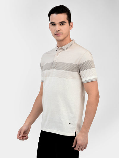 Striped Beige T-Shirt-Men T-Shirts-Crimsoune Club