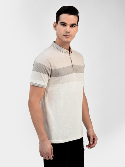 Striped Beige T-Shirt-Men T-Shirts-Crimsoune Club