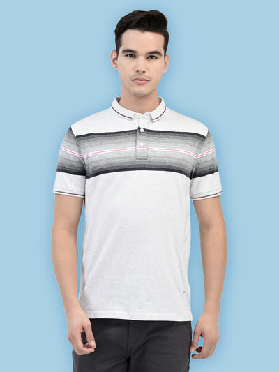 Off White Horizontal Stripes Polo Neck T-Shirt-Men T-Shirts-Crimsoune Club