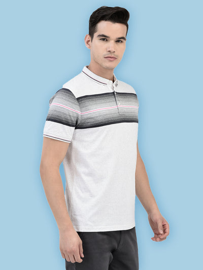 Off White Horizontal Stripes Polo Neck T-Shirt-Men T-Shirts-Crimsoune Club
