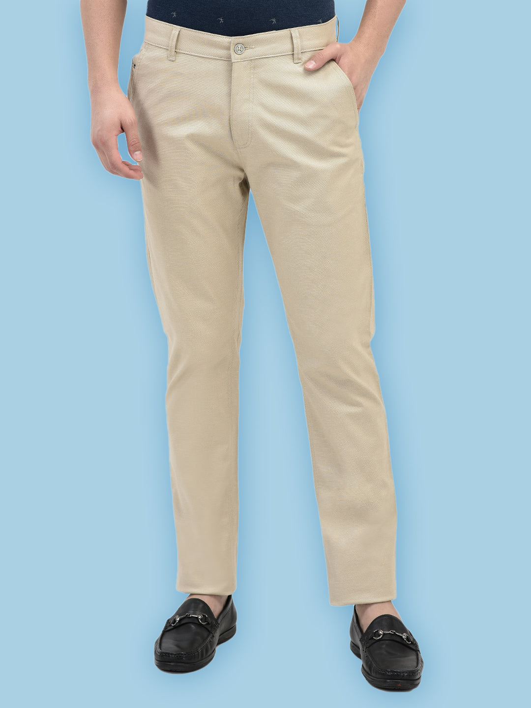 Beige Textured Trousers-Men Trousers-Crimsoune Club