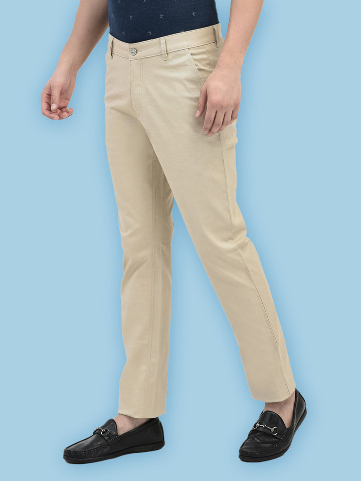 Beige Textured Trousers-Men Trousers-Crimsoune Club