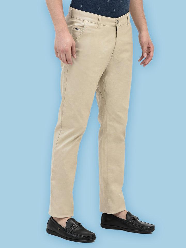 Beige Textured Trousers-Men Trousers-Crimsoune Club