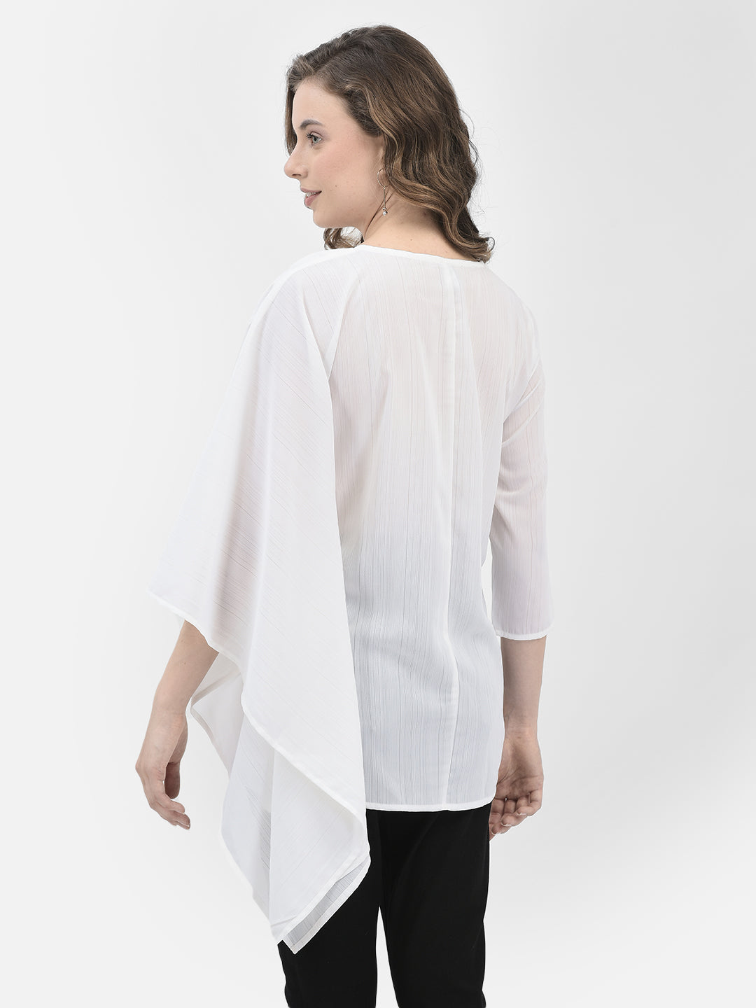 White Printed Top With Kimono Sleeves-Women Tops-Crimsoune Club