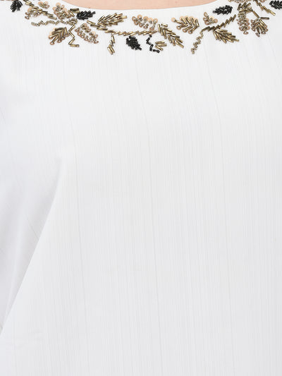White Printed Top With Kimono Sleeves-Women Tops-Crimsoune Club
