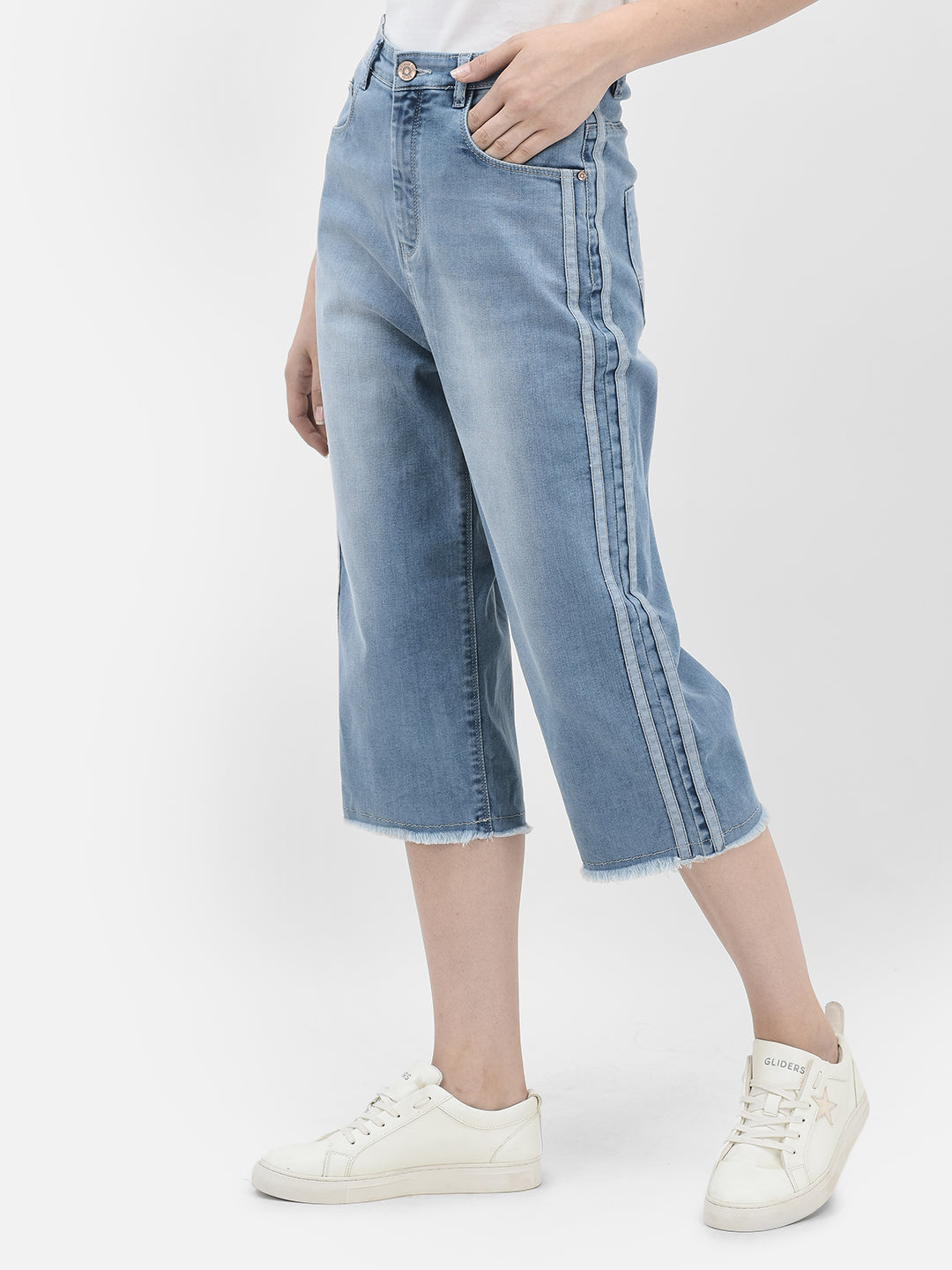 Blue Crop Length Straight Jeans-Women Jeans-Crimsoune Club