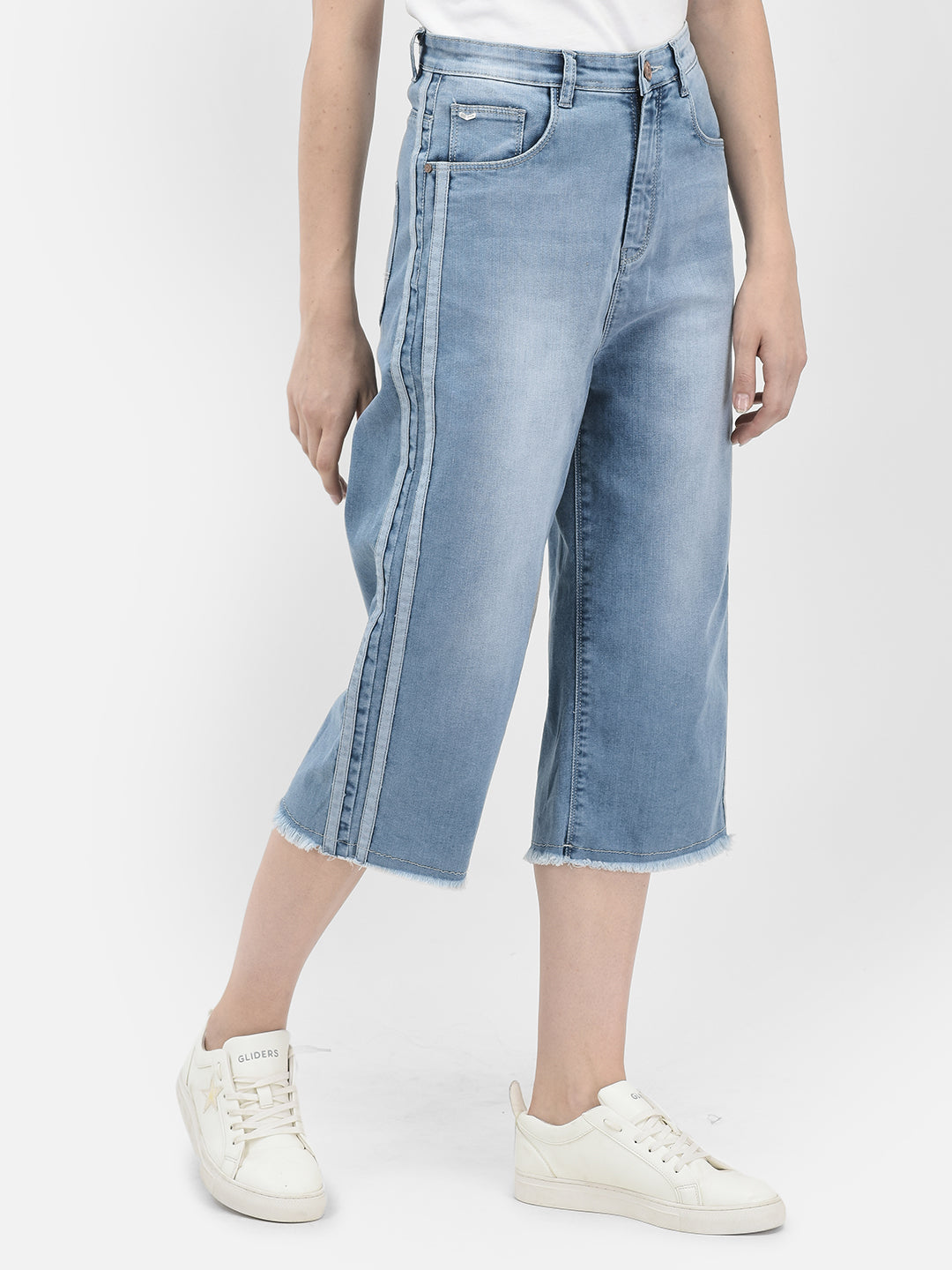 Blue Crop Length Straight Jeans-Women Jeans-Crimsoune Club