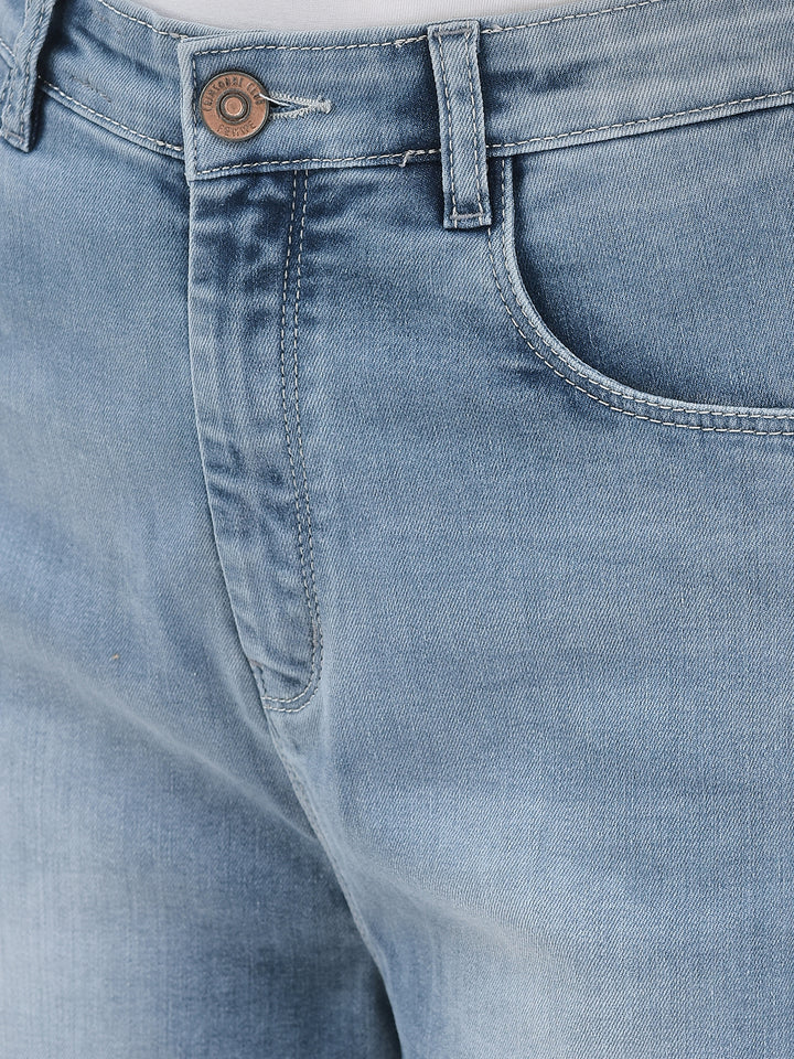 Blue Crop Length Straight Jeans-Women Jeans-Crimsoune Club