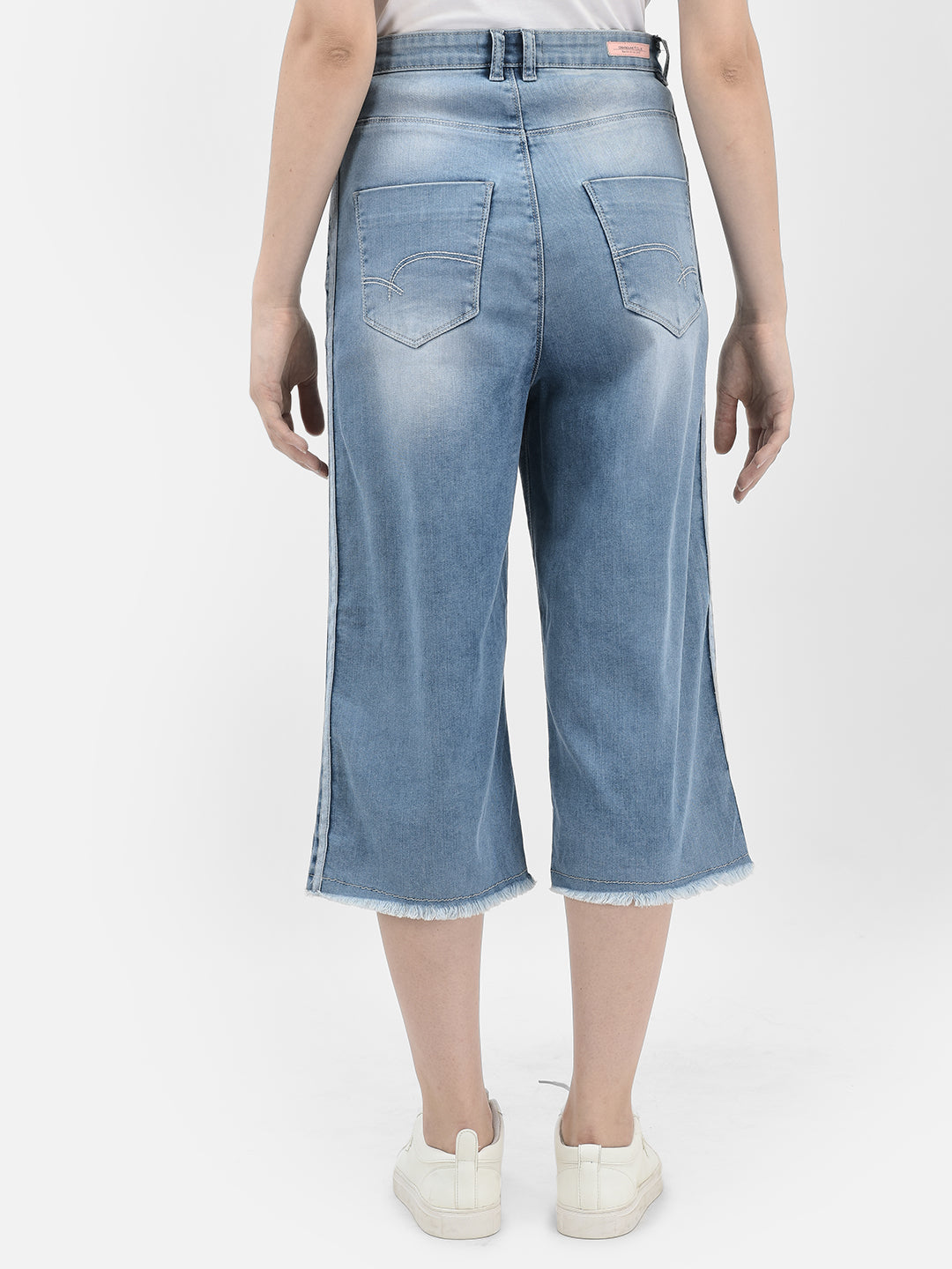 Blue Crop Length Straight Jeans-Women Jeans-Crimsoune Club