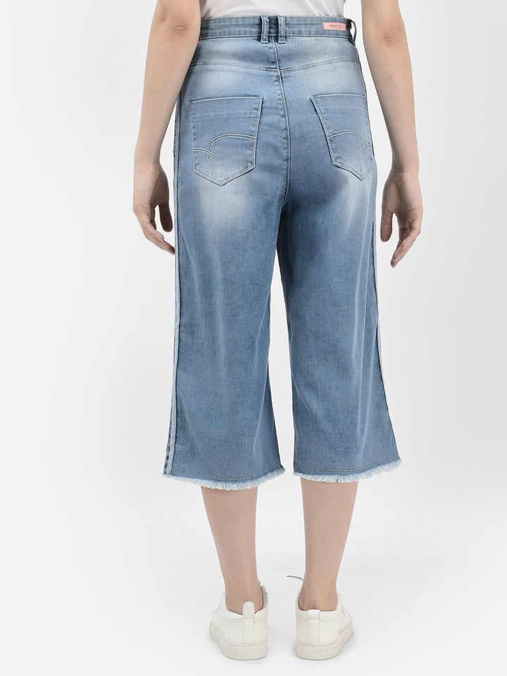 Blue Crop Length Straight Jeans-Women Jeans-Crimsoune Club