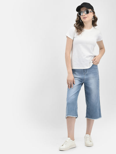 Blue Crop Length Straight Jeans-Women Jeans-Crimsoune Club