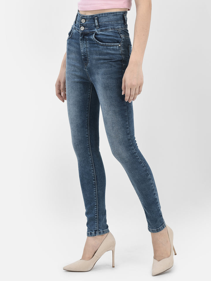 Blue High Waist Skinny Jeans-Women Jeans-Crimsoune Club