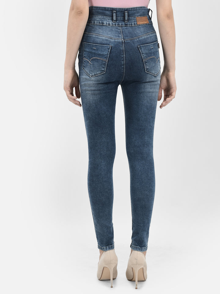 Blue High Waist Skinny Jeans-Women Jeans-Crimsoune Club