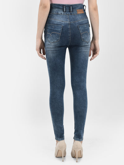 Blue High Waist Skinny Jeans-Women Jeans-Crimsoune Club