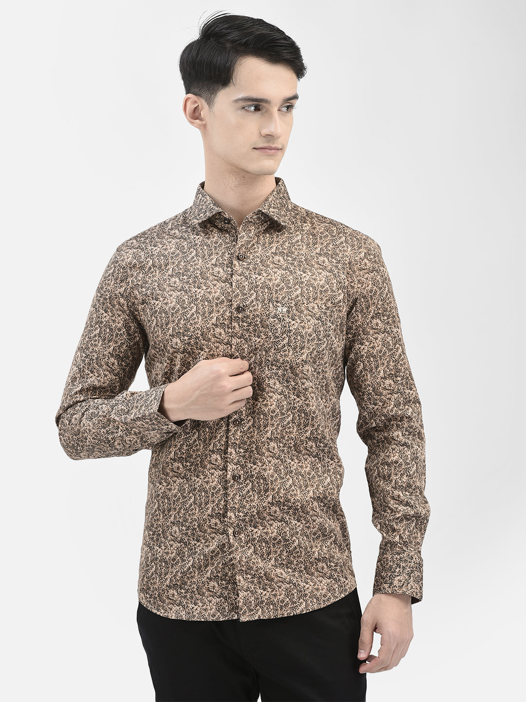 Beige Printed Shirt-Men Shirts-Crimsoune Club