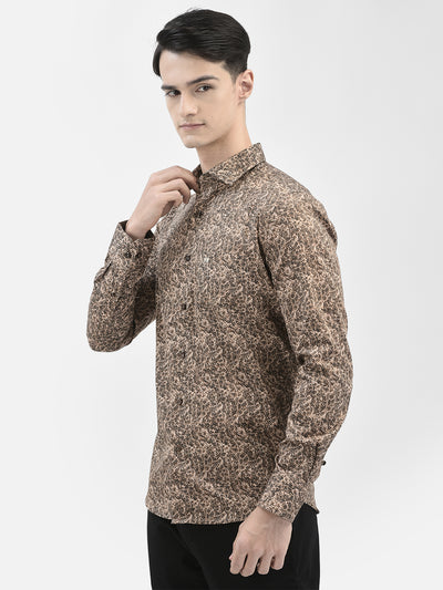 Beige Printed Shirt-Men Shirts-Crimsoune Club