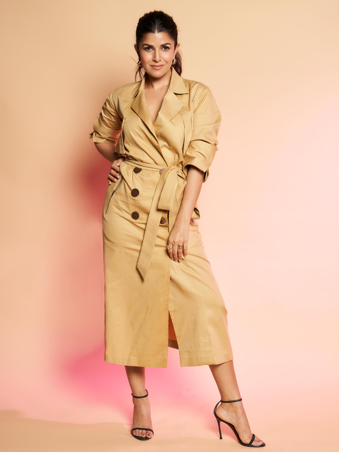 Khaki Wrapped Peacoat-Women Coats-Crimsoune Club