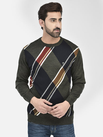 Olive Printed Sweater-Men Sweaters-Crimsoune Club