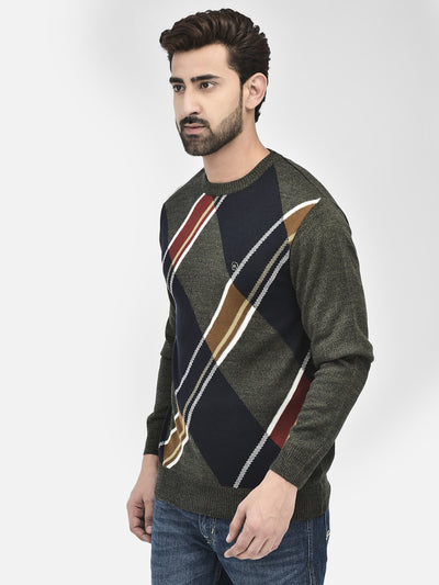 Olive Printed Sweater-Men Sweaters-Crimsoune Club