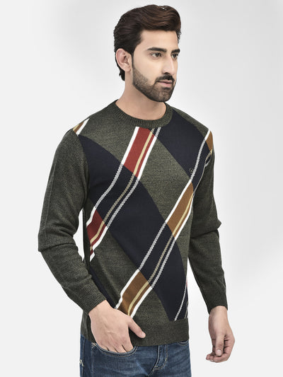 Olive Printed Sweater-Men Sweaters-Crimsoune Club