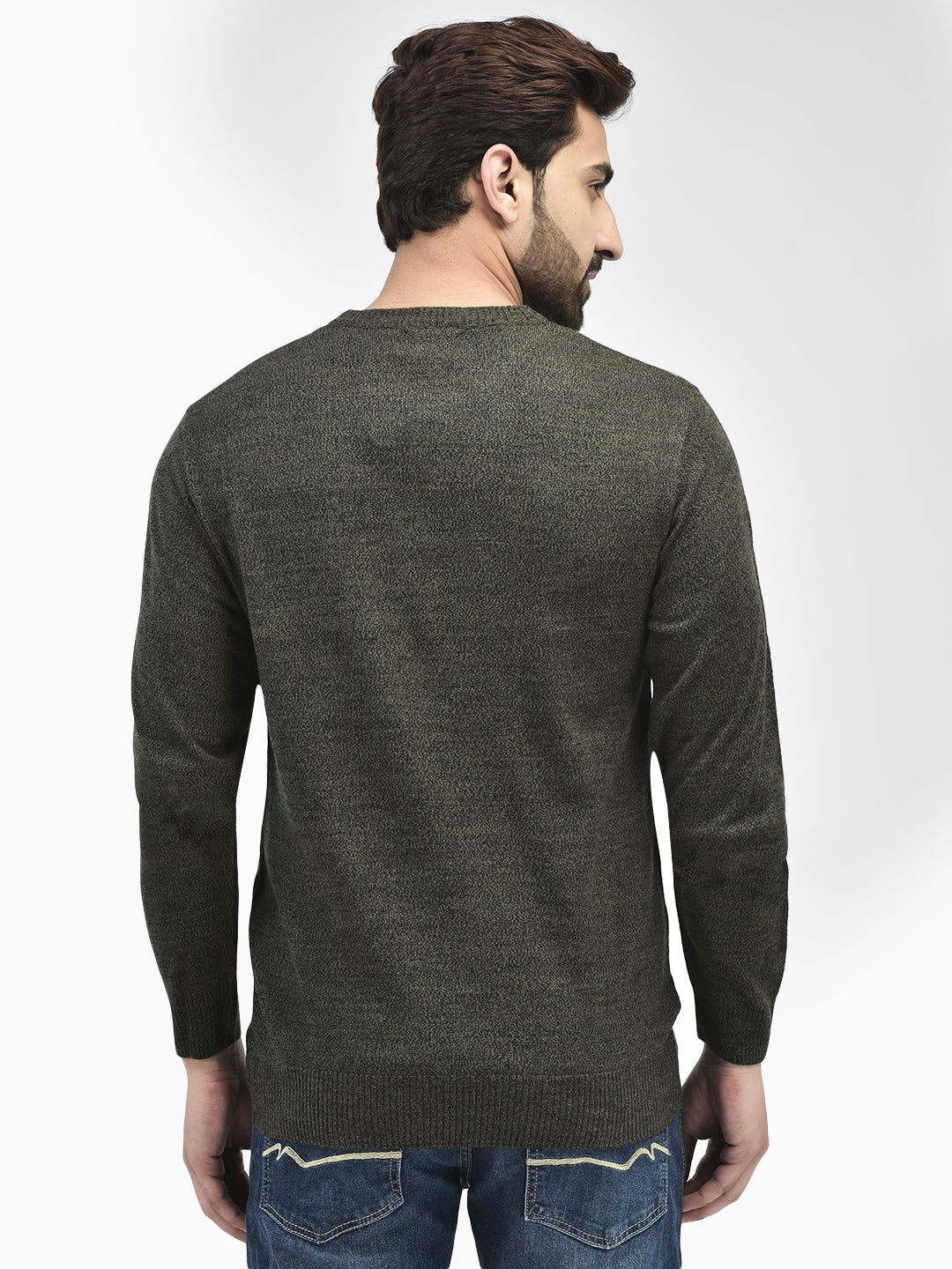 Olive Printed Sweater-Men Sweaters-Crimsoune Club