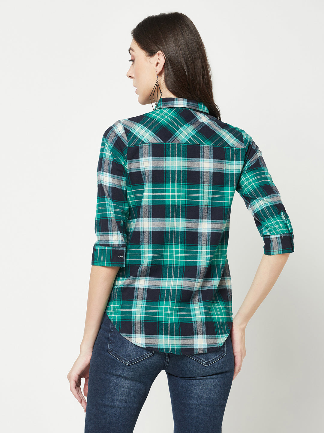 Green Checked Shirt-Women Shirts-Crimsoune Club
