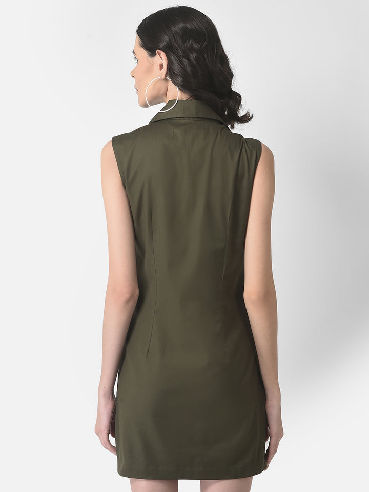 Olive Green Safari Dress-Women Dresses-Crimsoune Club