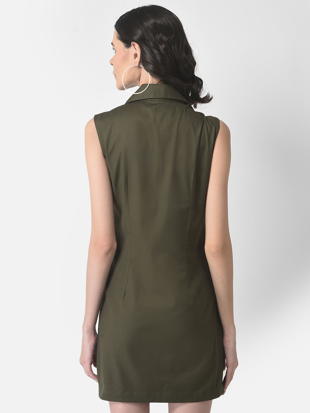 Olive Green Safari Dress-Women Dresses-Crimsoune Club Olive Green Safari Dress-Women Dresses-Crimsoune Club