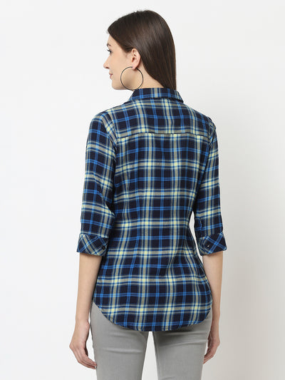 Navy Blue Shirt in Tartan Checks-Women Shirts-Crimsoune Club