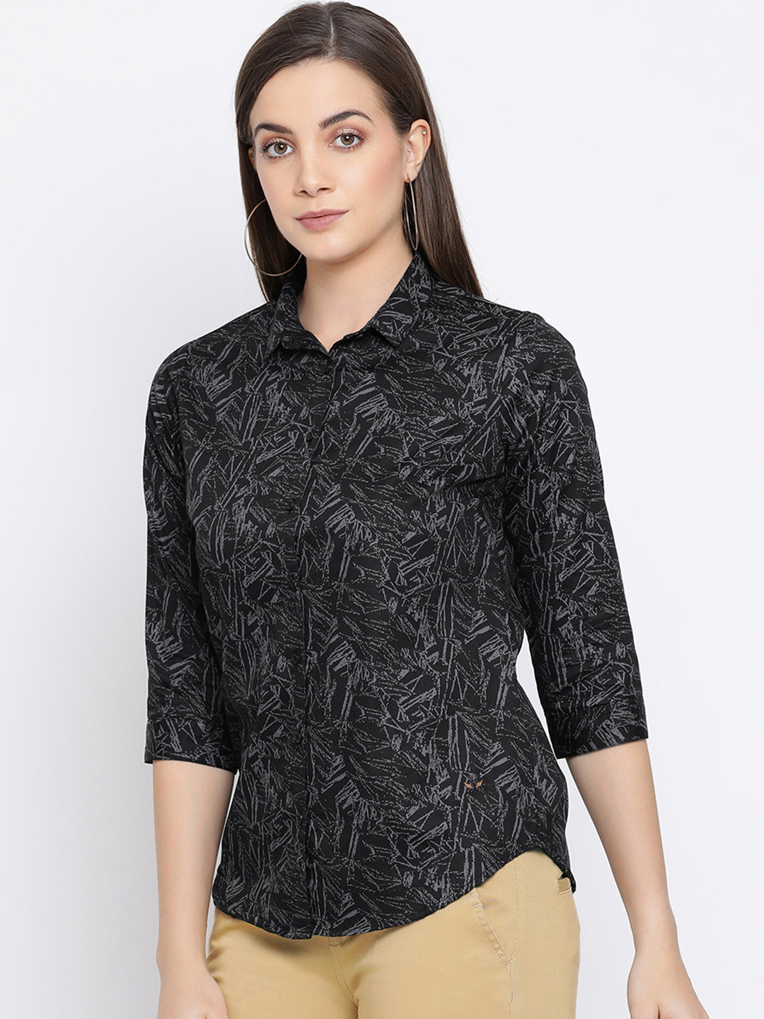 Black Printed Shirt-Women Shirts-Crimsoune Club