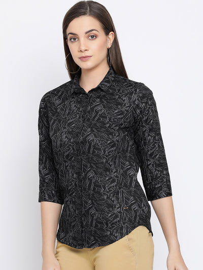 Black Printed Shirt-Women Shirts-Crimsoune Club