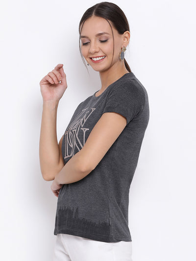 Grey Graphic T-shirt-Women T-Shirts-Crimsoune Club