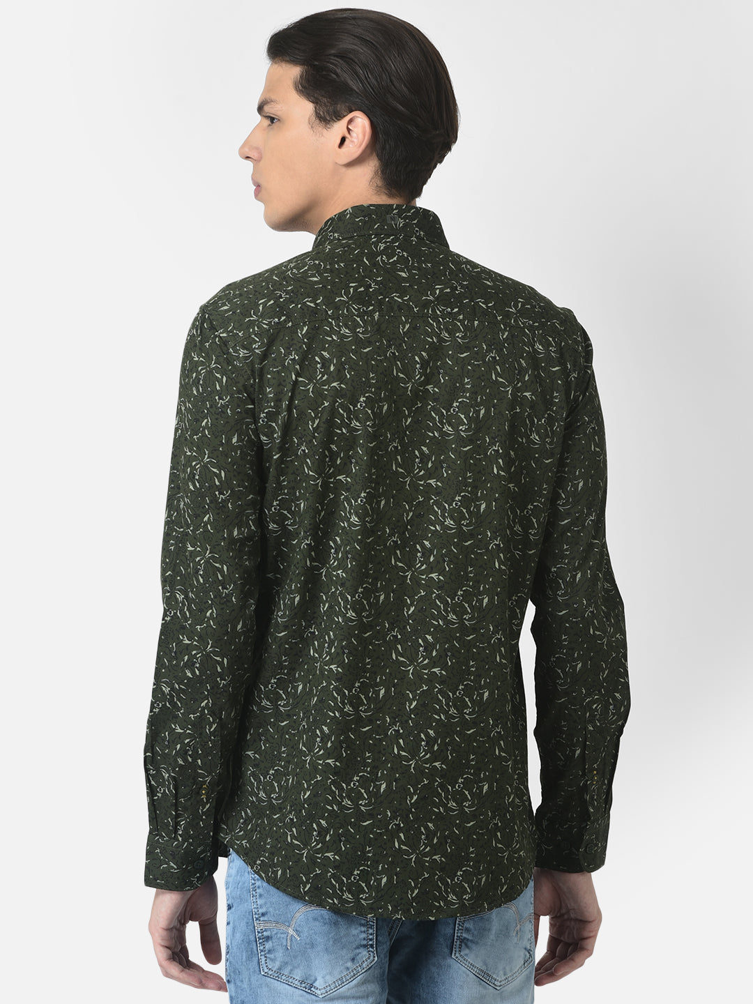 Green Shirt in Floral Print-Men Shirts-Crimsoune Club