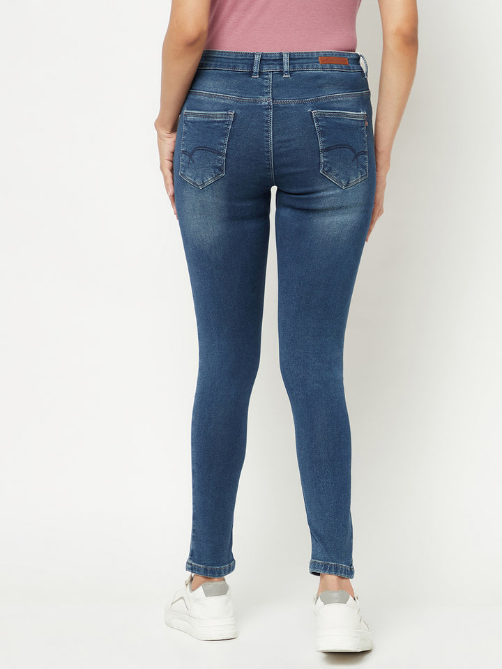 Blue Skinny Ankle Length Jeans-Women Jeans-Crimsoune Club