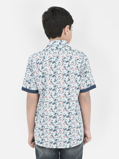 Blue Floral Printed Shirt-Boys Shirts-Crimsoune Club