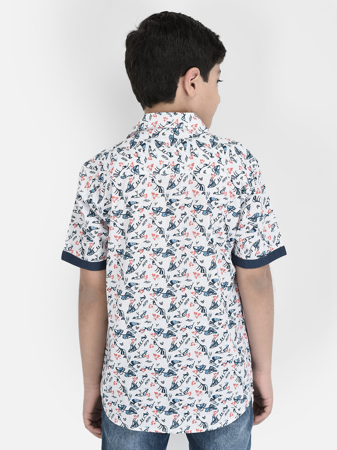 White Floral Printed Shirt-Boys Shirts-Crimsoune Club