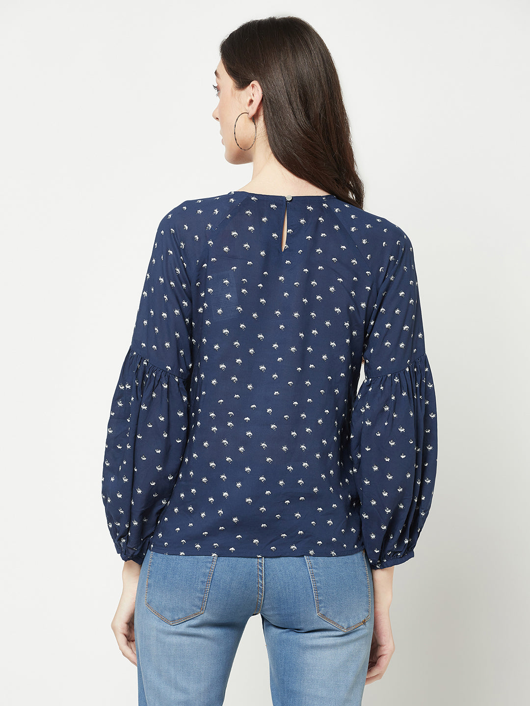 Navy Blue Printed Top-Women Tops-Crimsoune Club