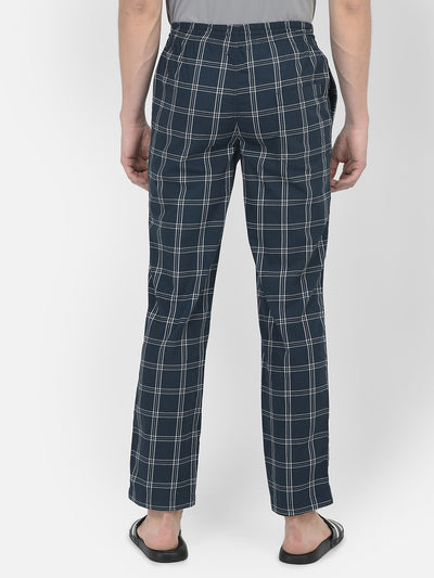 Navy Blue Windowpane Checked Lounge Pants-Men Lounge Pants-Crimsoune Club