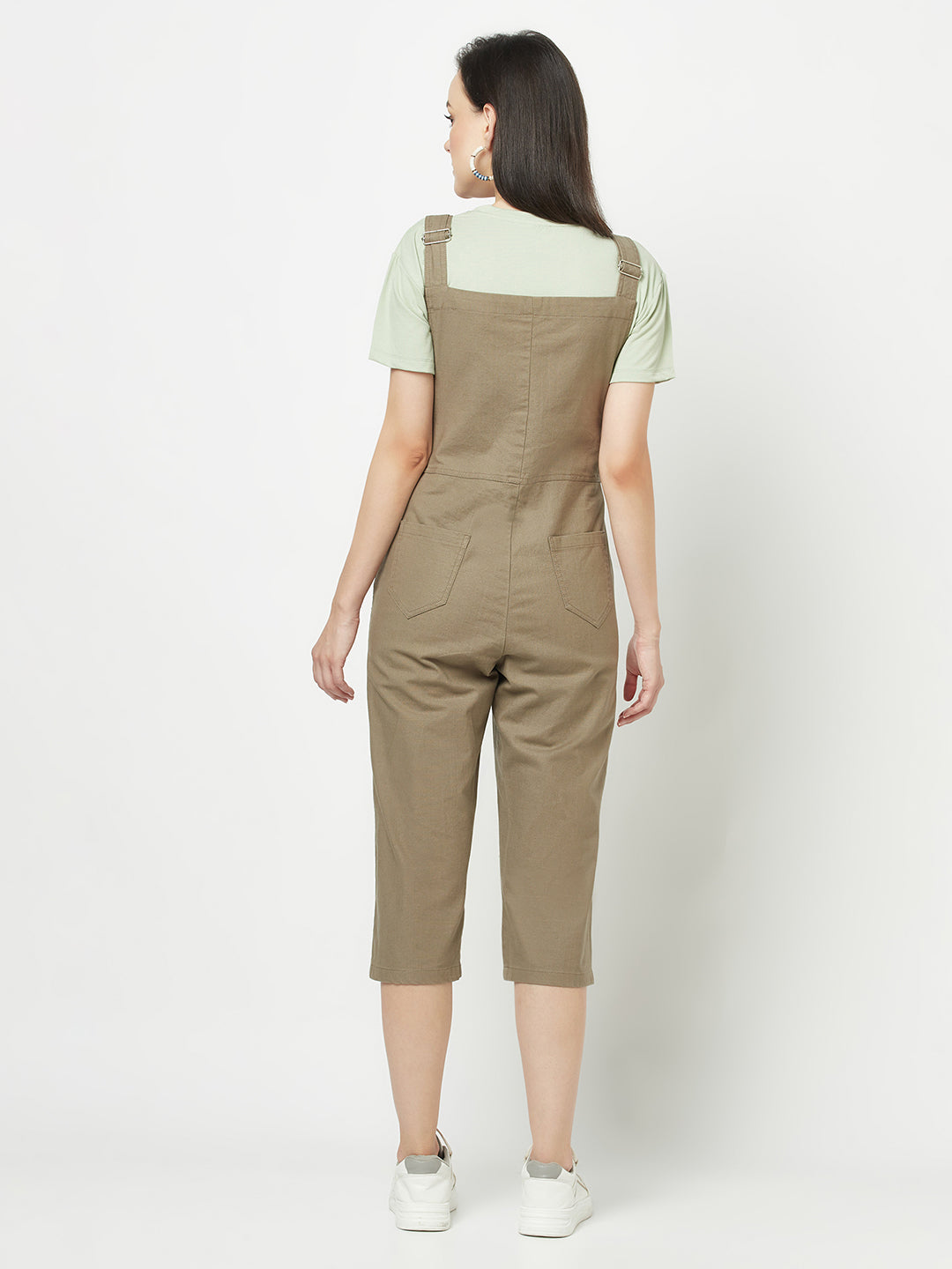 Olive Cotton Dungarees-Women Dungarees-Crimsoune Club