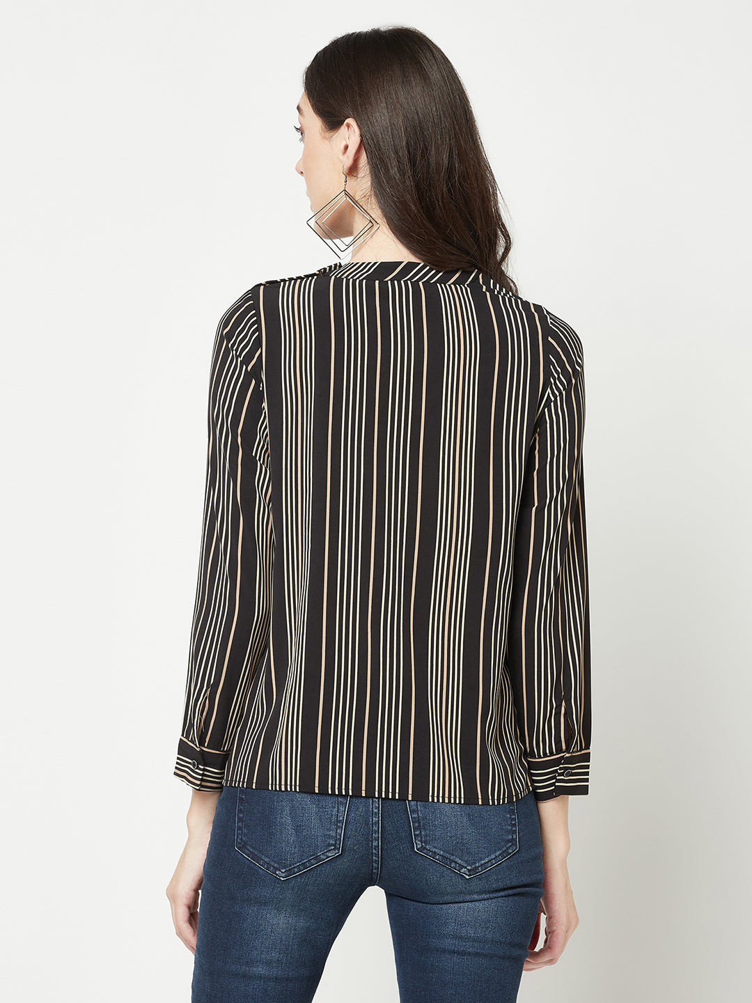 Black Striped Top-Women Tops-Crimsoune Club