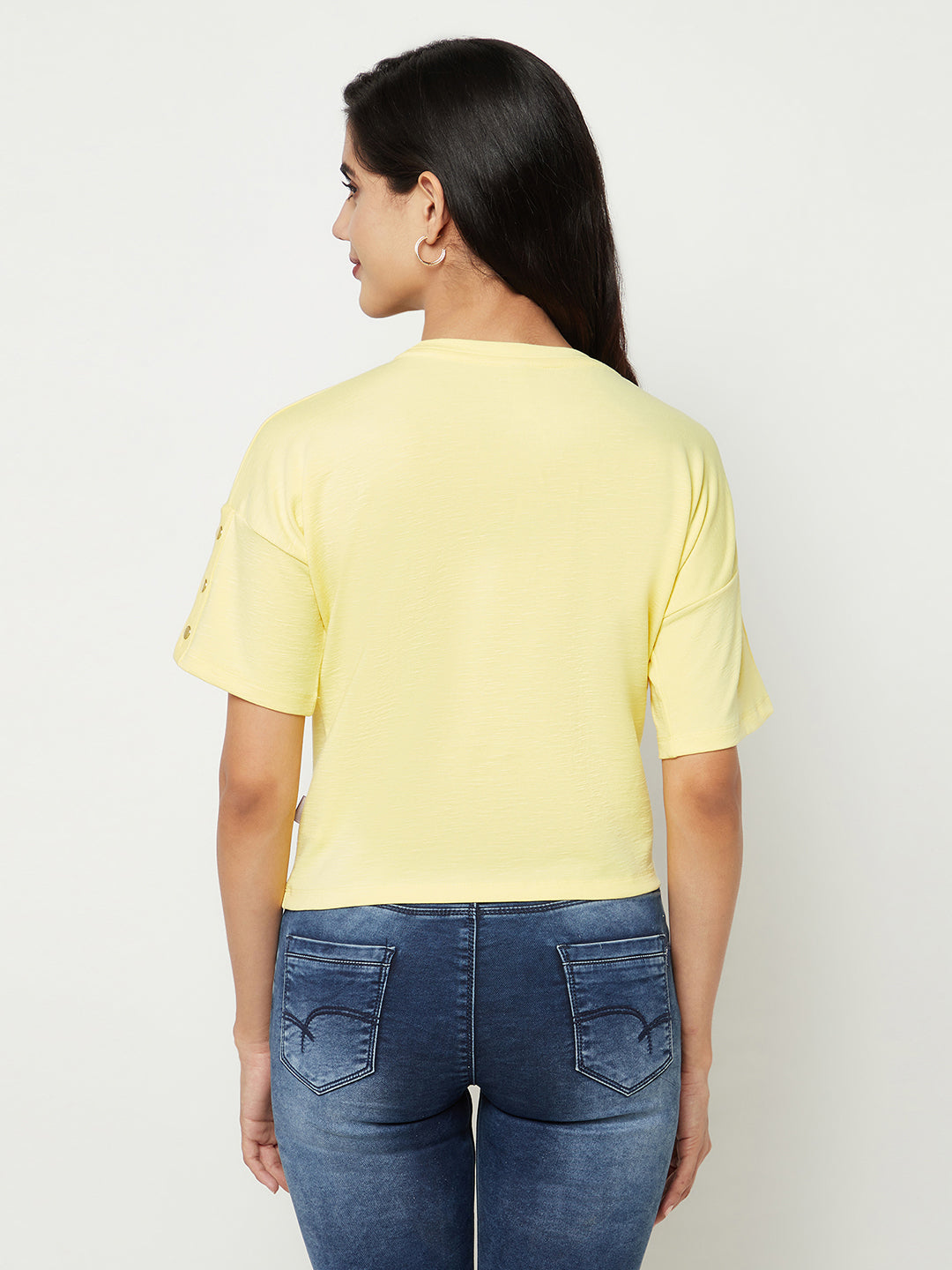 Yellow Printed Round Neck T-shirt-Women T-Shirts-Crimsoune Club