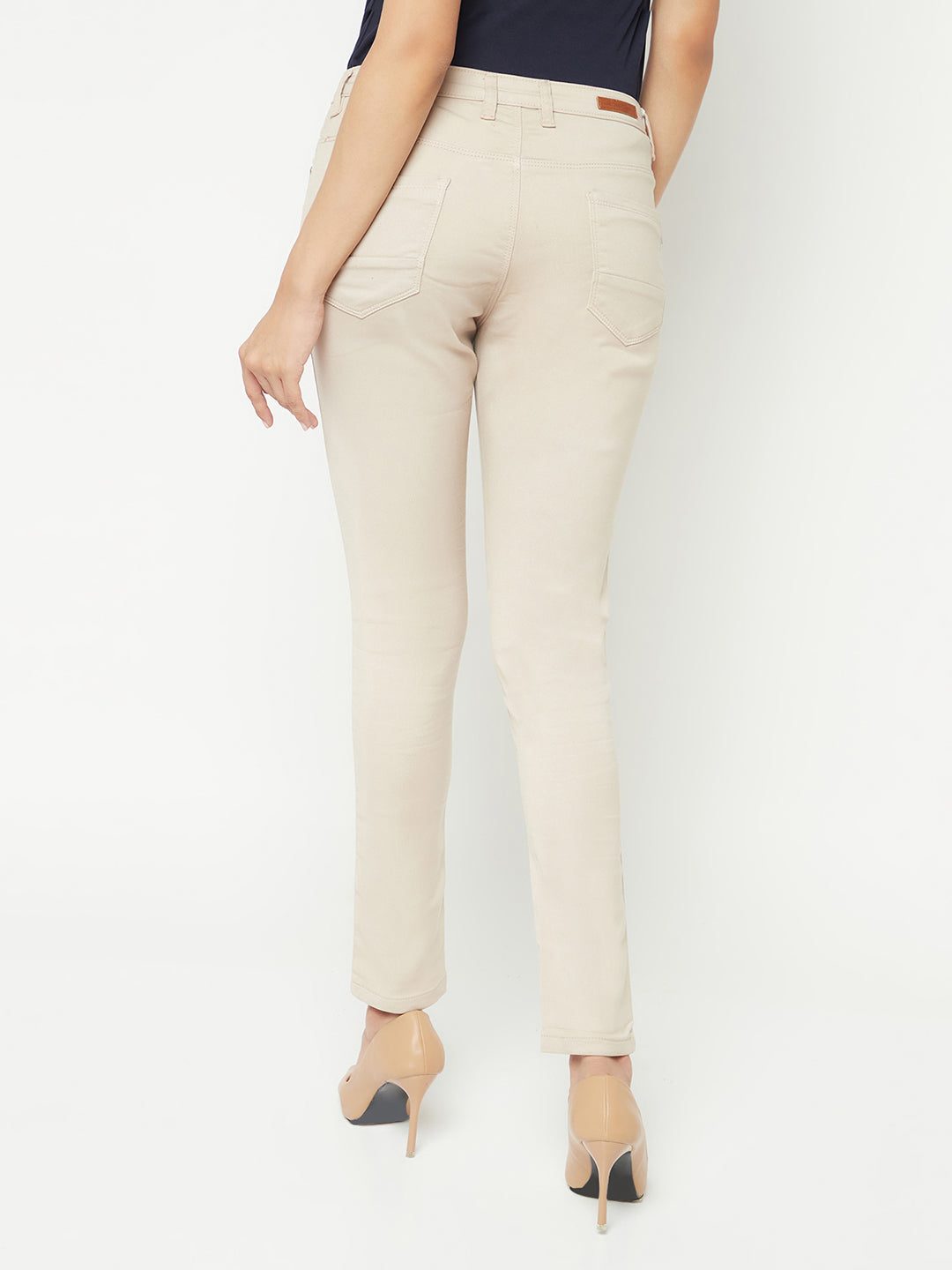 Beige Skinny Jeans-Women Jeans-Crimsoune Club