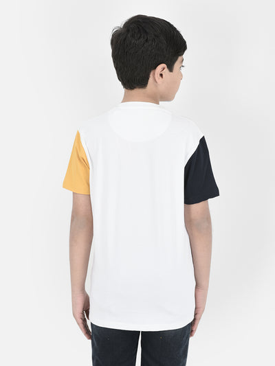 White Printed Round Neck T-shirt-Boys T-Shirts-Crimsoune Club