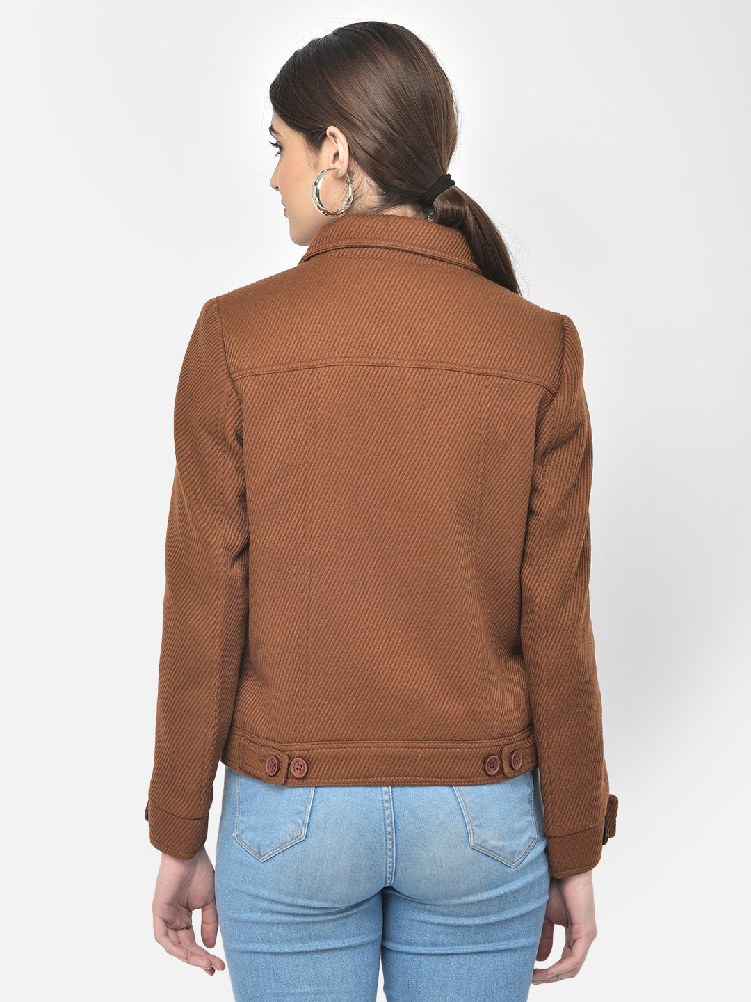 Brown Textured Short Coat-Women Blazers-Crimsoune Club